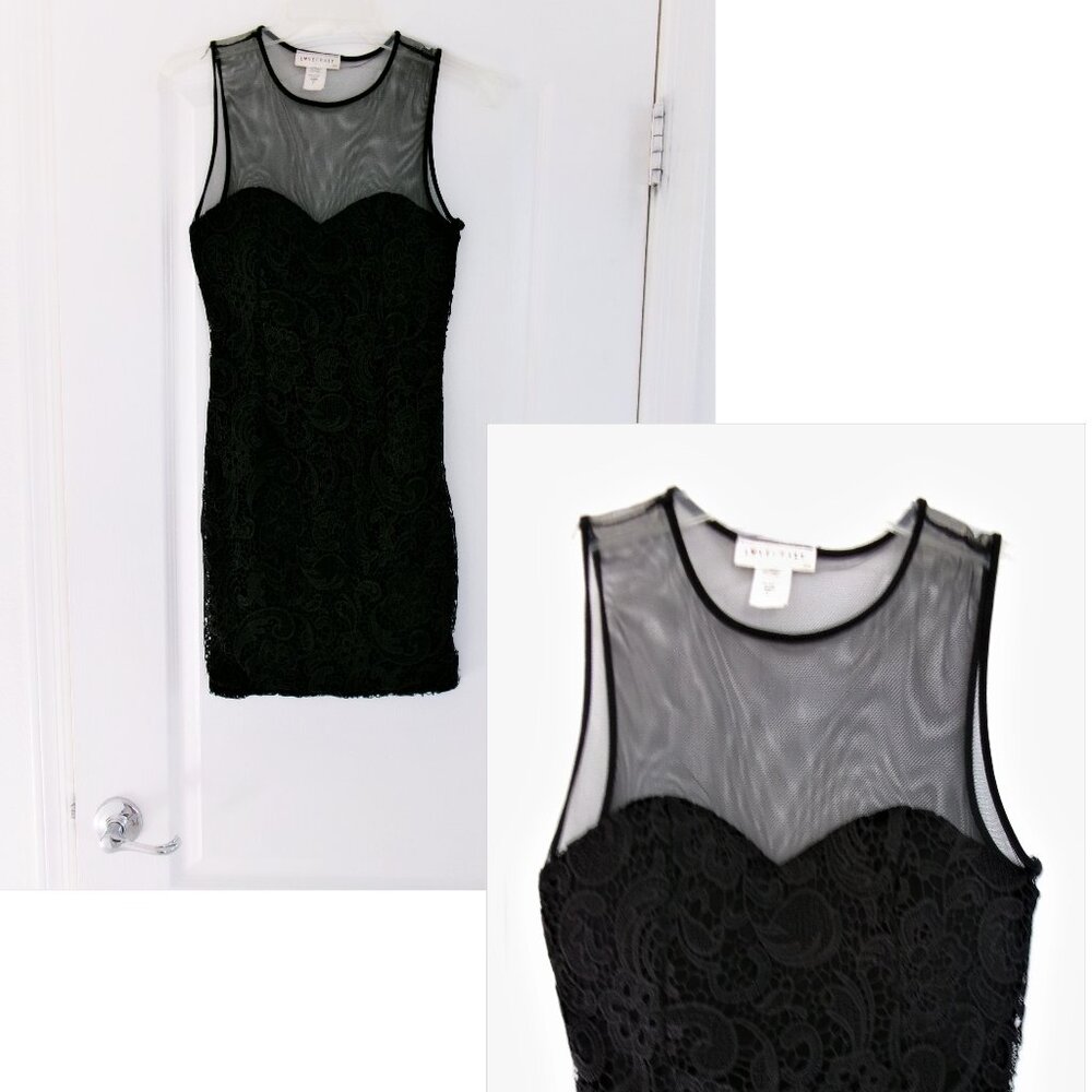 LoveCrazy Black Illusion Mesh & Lace Sleeveless Mini Sexy Dress S / XS Stretchy